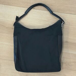 GUCCI Leather Trimmed Black Canvas Shoulder Bag